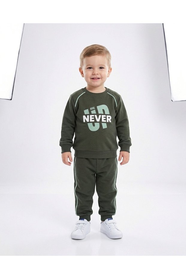 Boy's Winter 3-Thread Ribbed Never Printed Top and Bottom Tracksuit Set for Ages 2-3-4-5-6