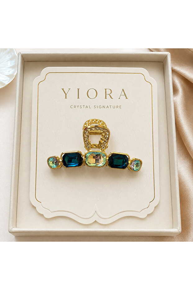 Premium Elegan Seri 7.5 cm Crystal Stone Gold Hair Clip – Strong Hold, Stylish and Elegant Design
