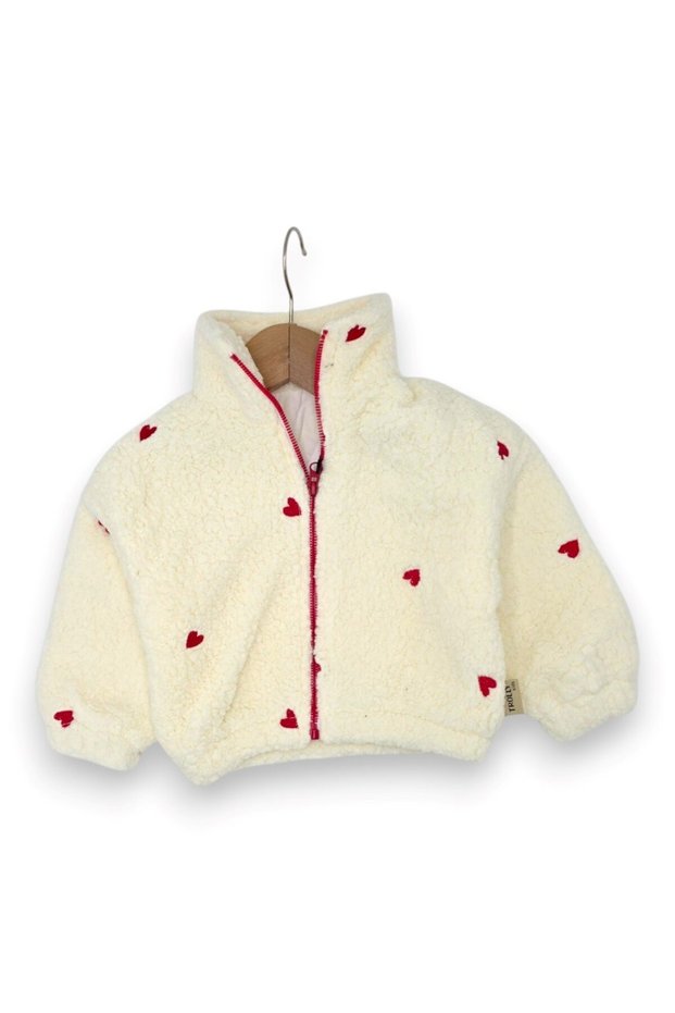 Baby Girl Heart Embroidered 1-2-3 Years Old Winter Lamb Cardigan, Welsoft Plush Baby Cardigan, Jacket