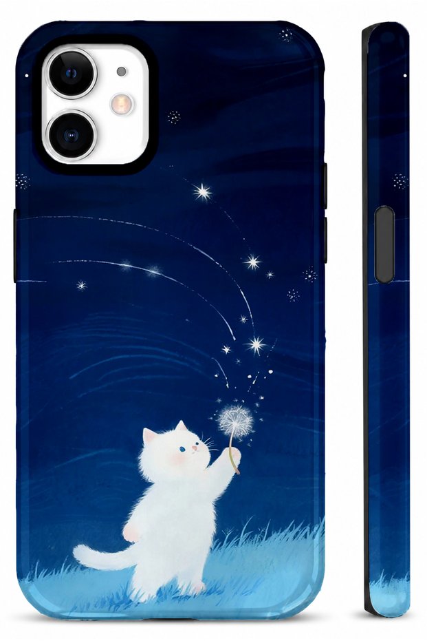 iPhone 11 Compatible - White Innocent Cat Double Layer Cover, Glossy Surface Protective Glossy Touch Case