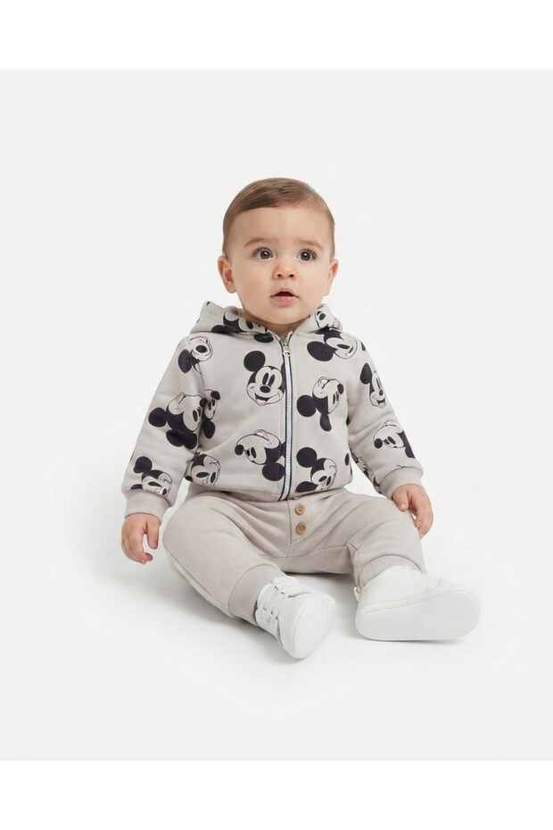 Boy's Winter 3-Strand Hooded Cardigan with Mickey Print, 2-Piece Set for 9-12-18-24-36 Months