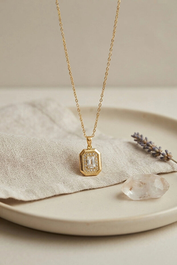 316L Steel Chain Gold Color Square Shape Necklace