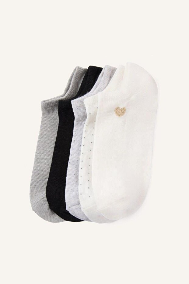 Women's Heart Patterned Glittery 5-Pack Cotton Sneaker Socks (Ns)
