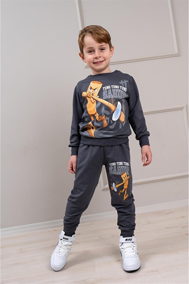 Boy's Patterned 2-Thread Elastic Leg Sweatpants Set