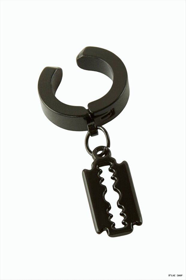 Ilkestor Razor Blade Steel Men's Earrings Pronged 1 (02405) Piece Black