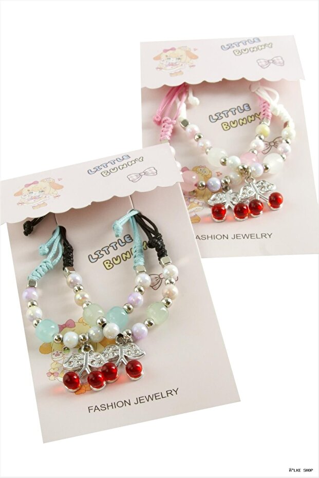 Ilkestor 2 Pieces Cherry Zircon Stone Luxury String (03303) Bracelet Red