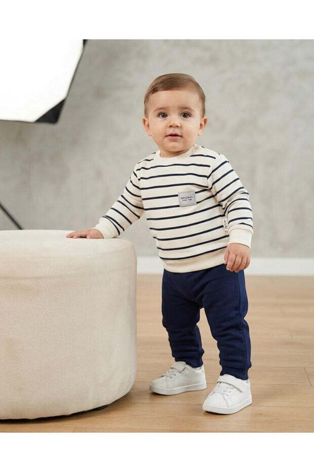 Baby Boy Seasonal Striped 6-9-12-18 Months 2 Thread Top and Bottom 100% Cotton 2-Piece Set