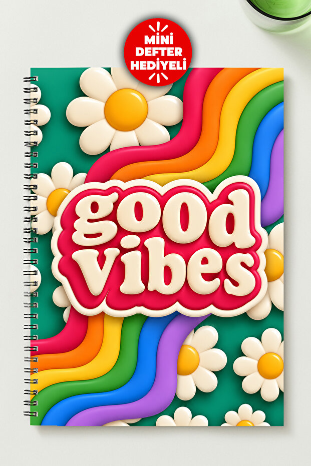 Good Vibes Themed A5 Metal Spiral Unlined Cardboard Cover Good Vibes Themed Notebook