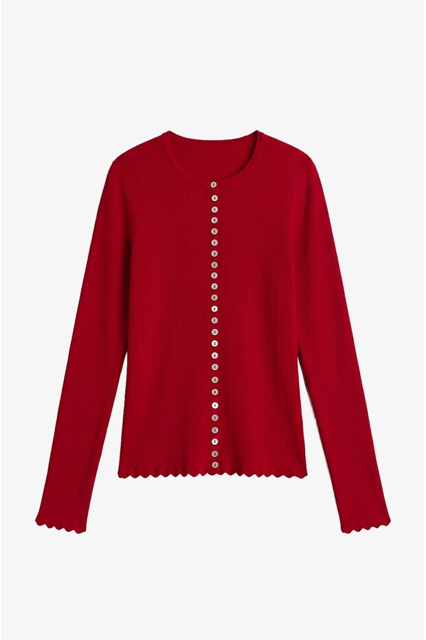 Red Cannel Buttoned Knitwear Blouse
