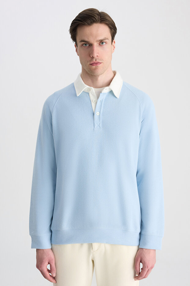Ds Damat Regular Fit Light Blue Plain Sweatshirt