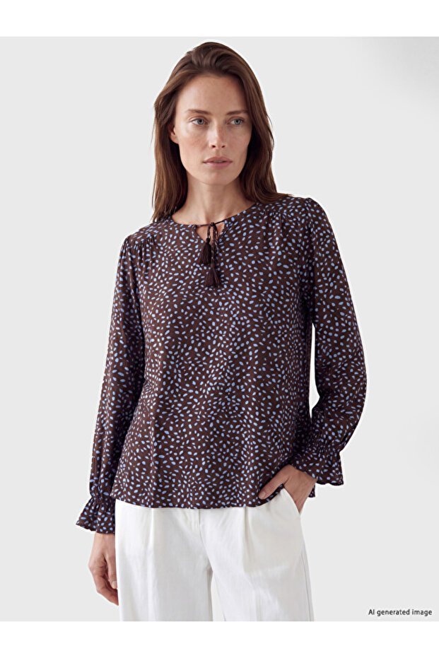 Timeless Clothing & Timeless Choices Tie-Back Roba Collar Embroidered Blouse