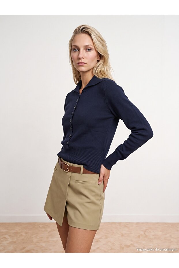 10816 Wool Blend Buttoned Knitwear Sweater-Laci Mel.