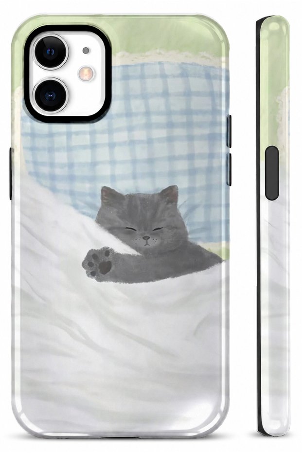 Compatible with iPhone 12 / 12 Pro - Double Layer Cover with Cat Design, Glossy Surface Protective Glossy Touch Case