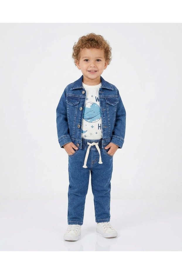 Boys' Seasonal Flexible Fabric 3-Piece Jogger Set | T-Shirt, Denim Jacket and Pants 1-5 Years Old