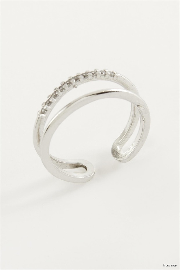 Ilkestor Double Zircon Stone Ring (05727) Silver Color