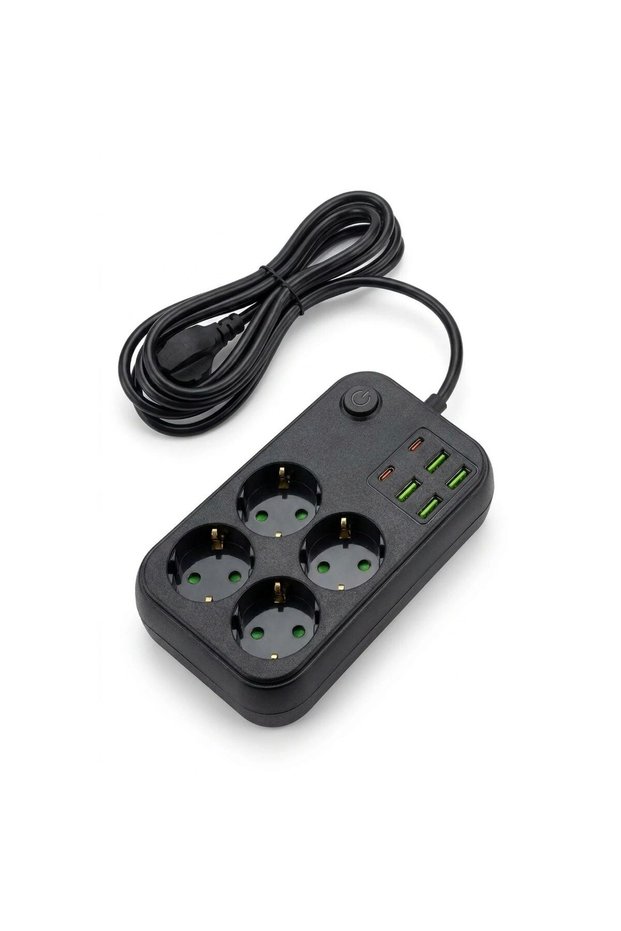 Çetiner Group ® Multi-Outlet Extension Cord 4 Sockets + 4 USB + 2 Type-C – Thermal Current Protection, Heat Resistant, Child-Safe Socket 100-250V