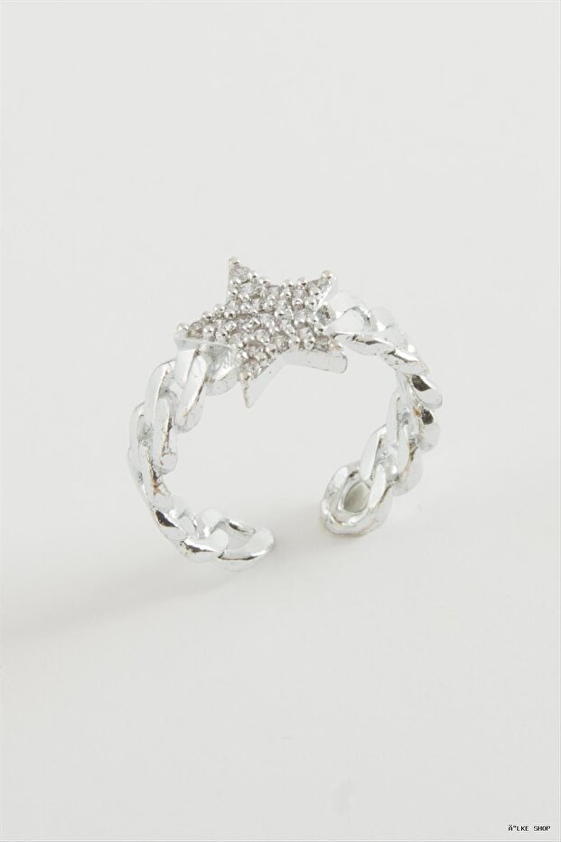 Ilkestor Star Zircon Stone Ring (31348) Silver Color