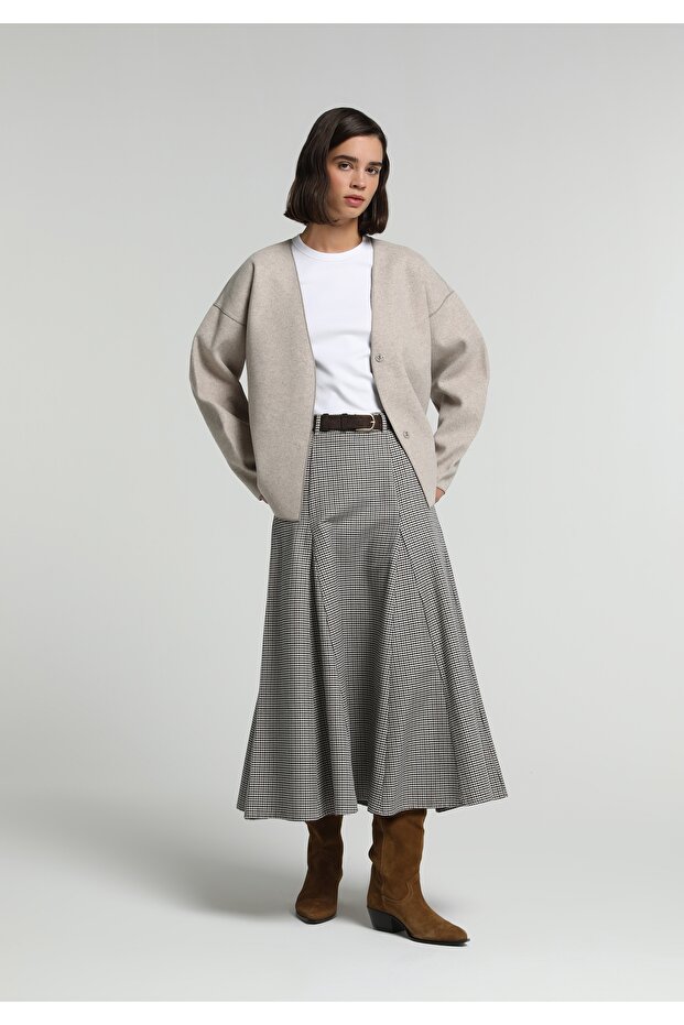 Midi Plaid Zippered Women's Multicolor Skirt
