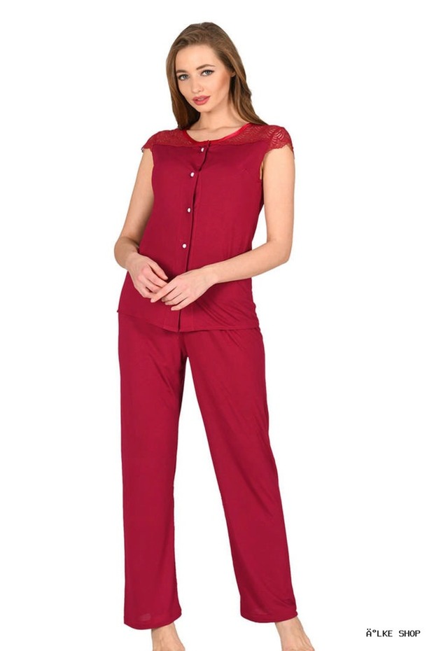 Ilkestor Claret Red Combed Cotton Pajama Set - 1632 - (42623) Size S/M
