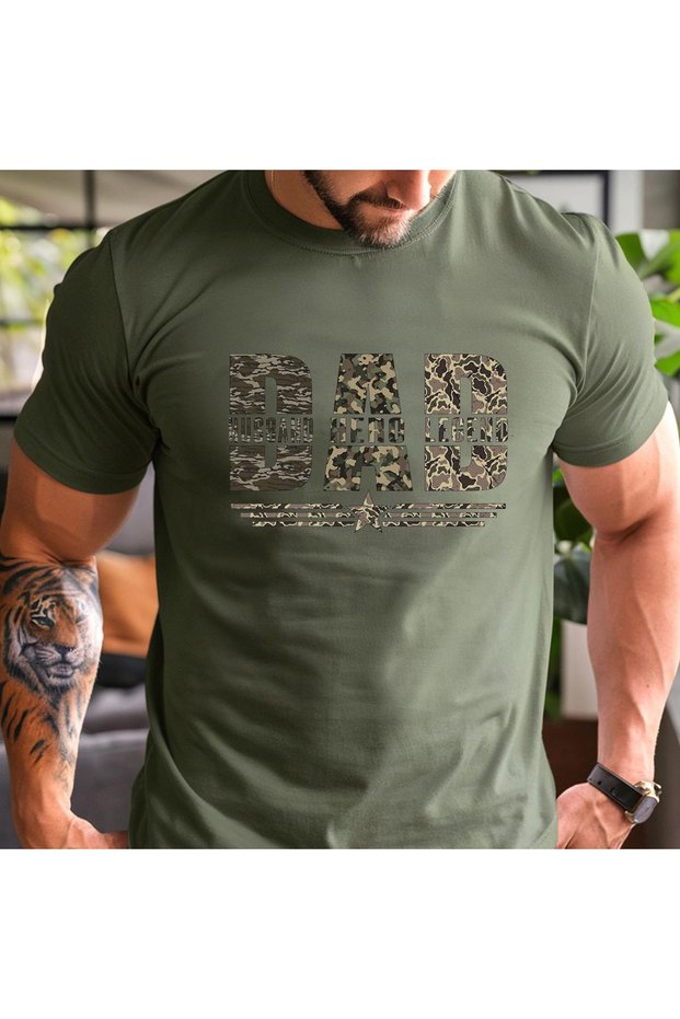Dad Special Camouflage Design Printed Cotton Khaki Green Men's T-Shirt