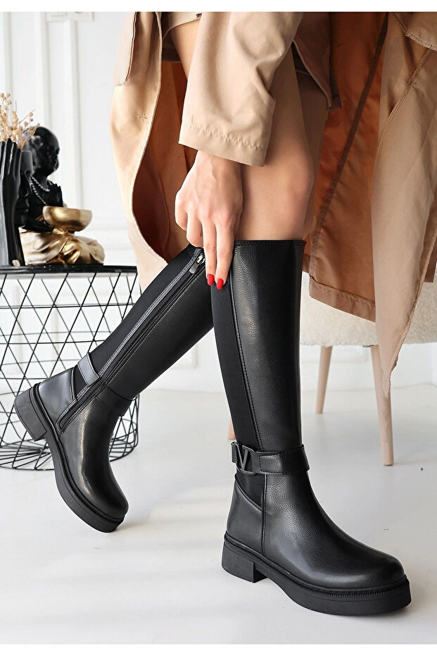 Diona Black Leather Boots
