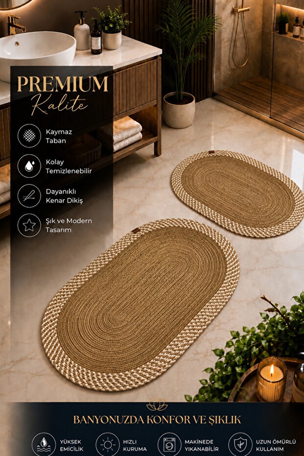 Jute Straw Bath Mat Set, Washable Bathroom Rug Toilet Set
