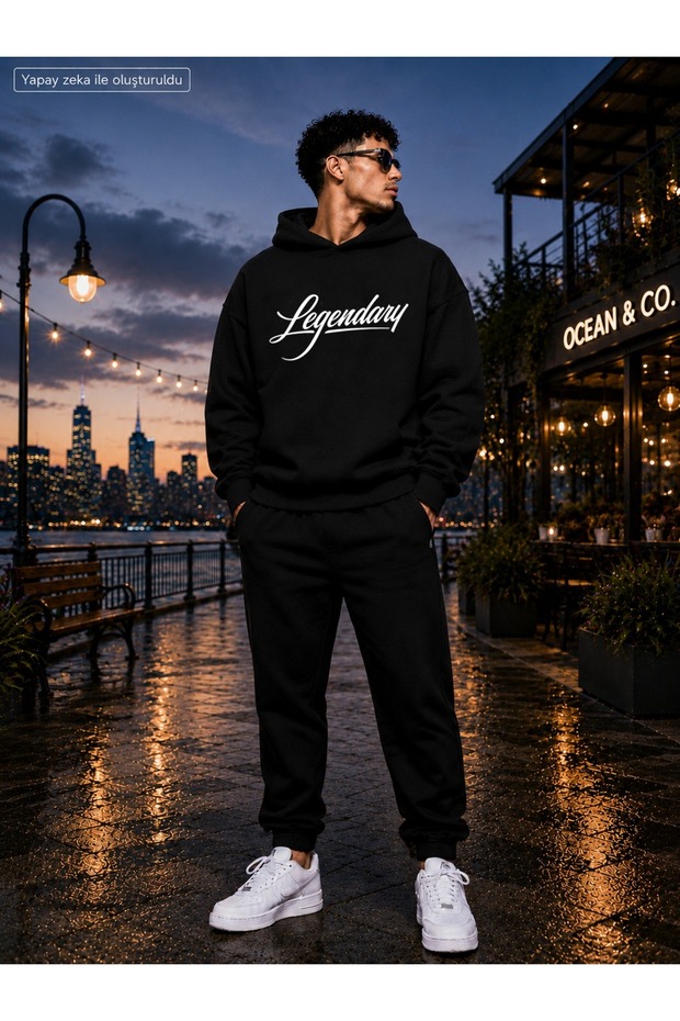 Legendary Printed Hooded 2-Yarn Raster Fabric Tracksuit Set
