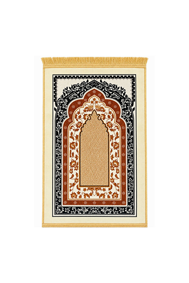 Premium Islamic Prayer Mat 70 x 110 cm Soft Comfortable Prayer Rug with Elegant Mihrab Pattern, Decorative Tassel Fringe, Durable Woven Fabric and Non-Slip Backing for Home, Mosque & Travel