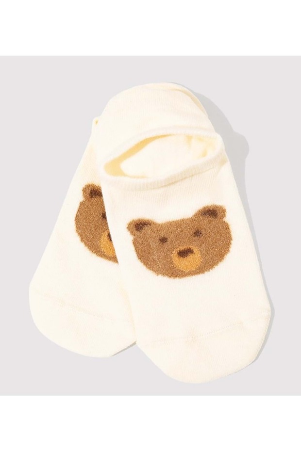 M1912780 Bear Printed Ballerina Socks Unisex Socks Black