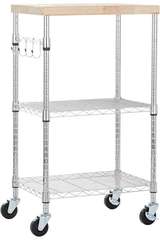 Kitchen Storage Microwave Rack Cart on Caster Wheels with Adjustable Shelves, 79.3 kil