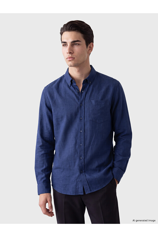 Vizyon New Season Navy Blue Regular Fit Dobby Men's Shirt