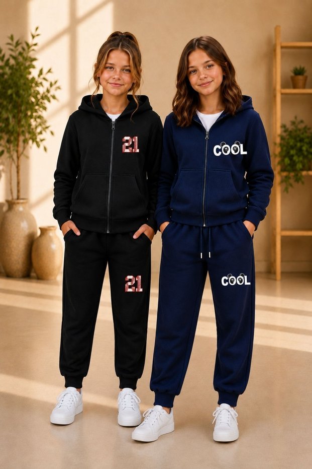 Armikids Unisex Children's 2-Piece Hooded Zippered Multi-Colored Tracksuit Set