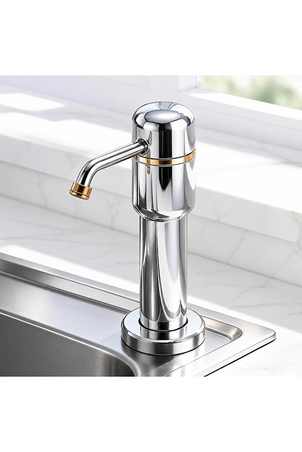 Countertop Built-In Liquid Soap Dispenser Pump 360 ° Rotating Stainless Soap Dispenser Silver
