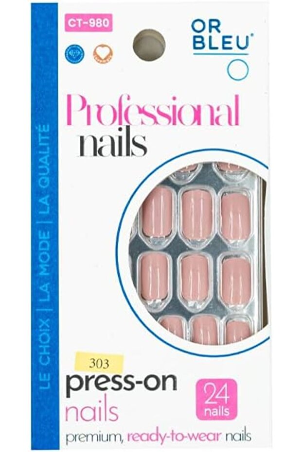 CT980 Square Press-On Nails – 24 Premium Ready-to-Wear Nails – 19 Color Variants – No Glue Needed – Salon-Quality Finish (Nude Pink)