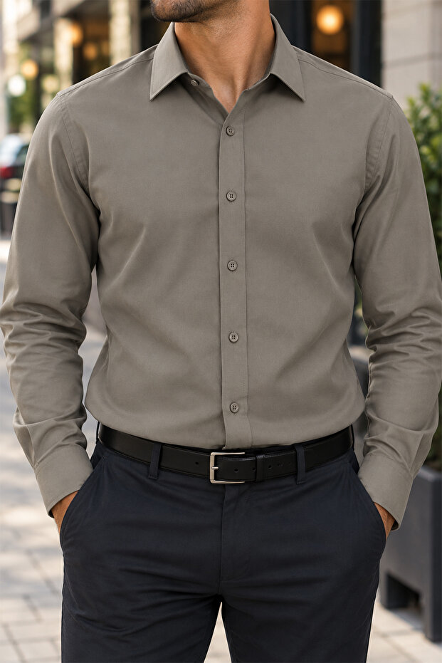 Men's Plain Slim Fit Shirt Long Sleeve Cotton Classic Stylish Shirt