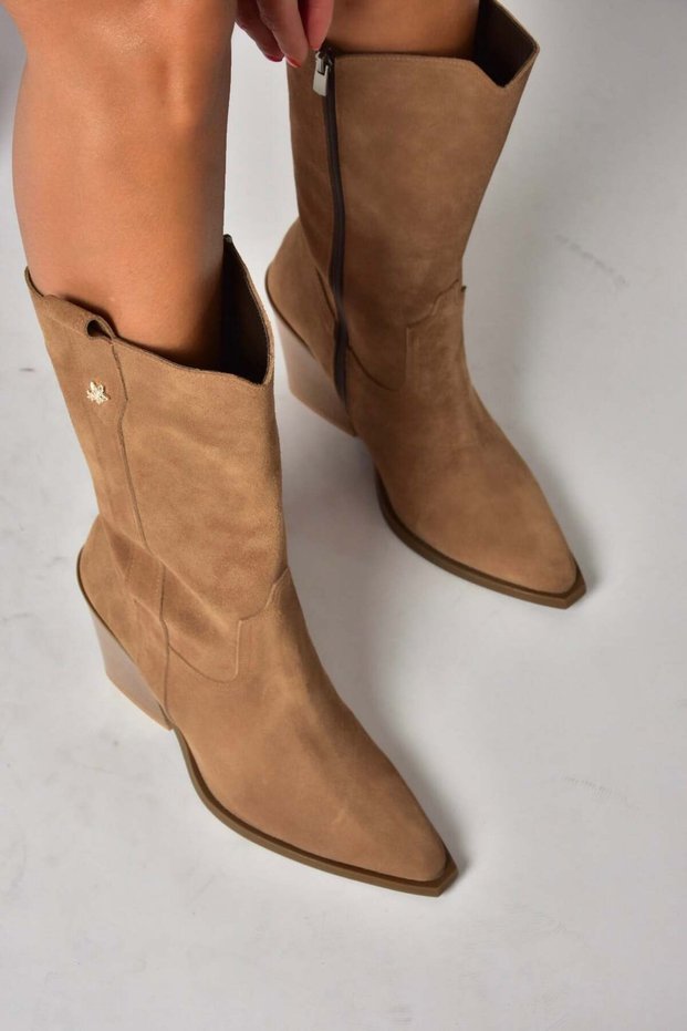 Z654940161 Mink Genuine Leather Suede Thick Heeled Western Women's Boots