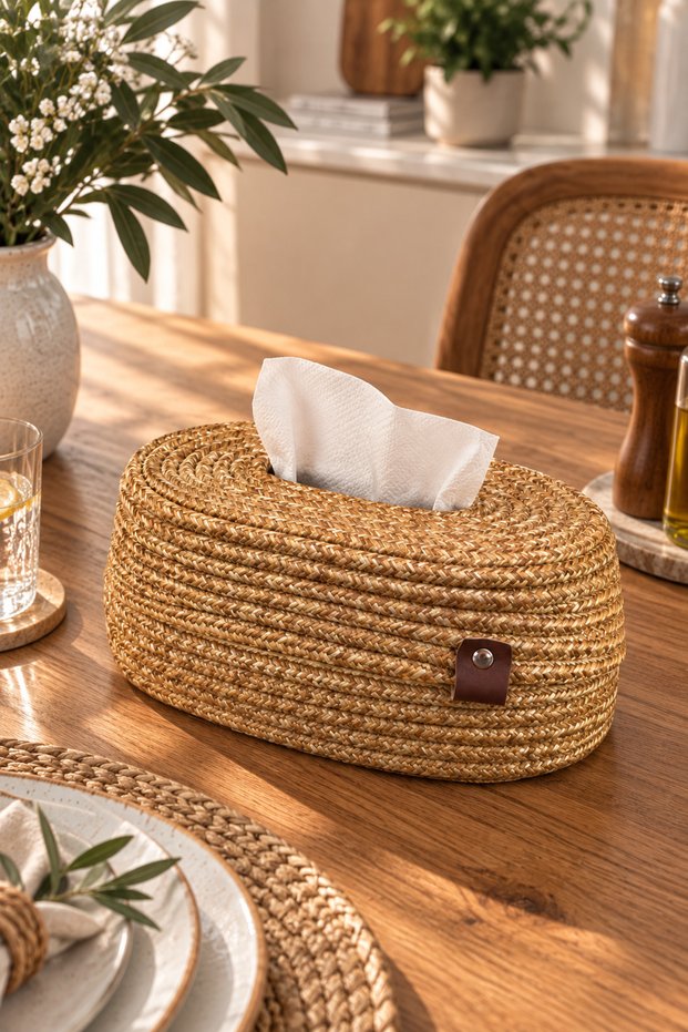 Lorvia Wicker Weave Napkin Holder, Decorative Desktop Napkin Holder Basket, Stylish and Elegant Home Decoration Product with Natural Design