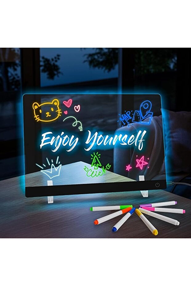 لوحة ملاحظات LED، لوحة رسائل مضيئة LED مع إضاءة نيون متعددة الألوان، لوحة أكريليك قابلة للكتابة والمسح الجاف.