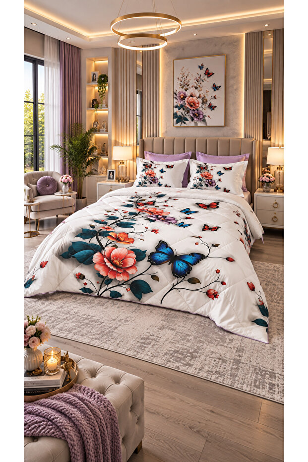 Kelebek Double Sleeping Set with Elastic Sheets, 6 Pieces