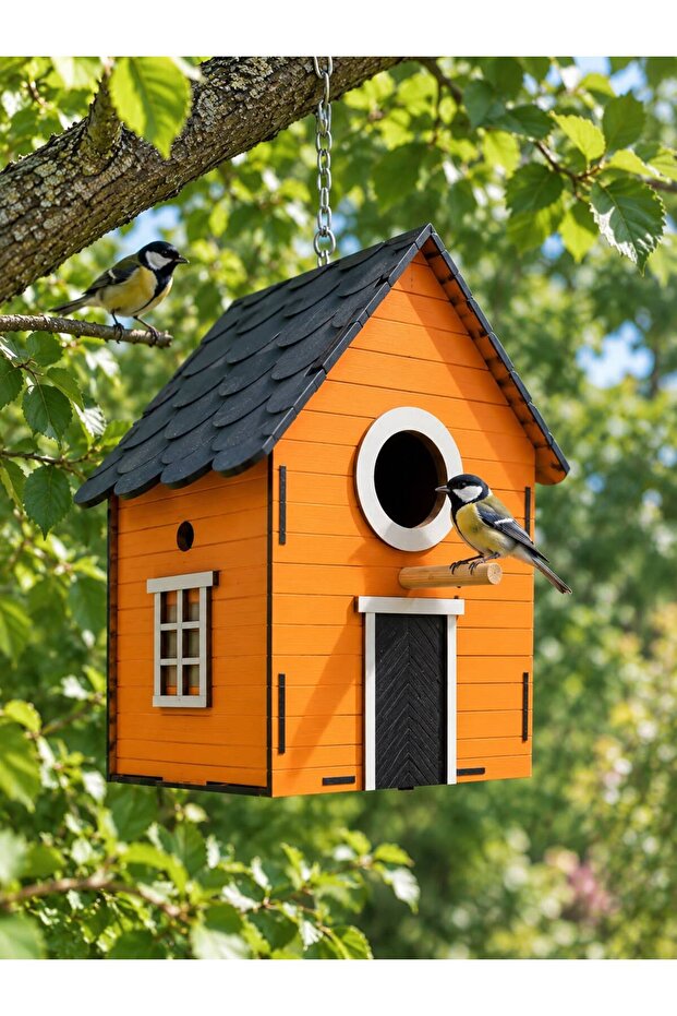 Wooden Decorative Bird House Nest, Nesting Box, Balcony, Garden Accessory (Orange 16X10X22 cm)