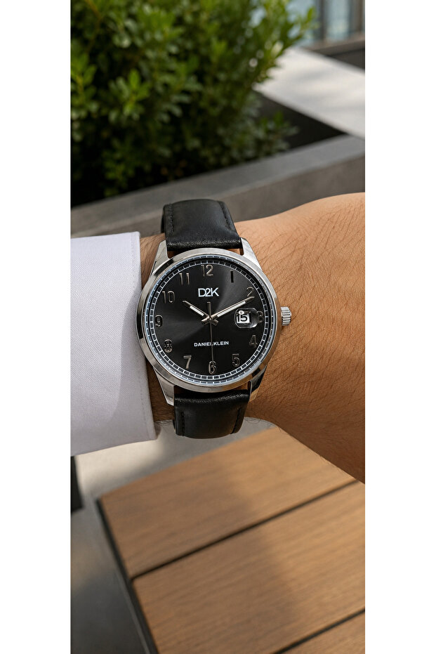 Men's Wristwatch Stylish Special Black Dial Black Leather Cord 30 Meters Water Resistant
