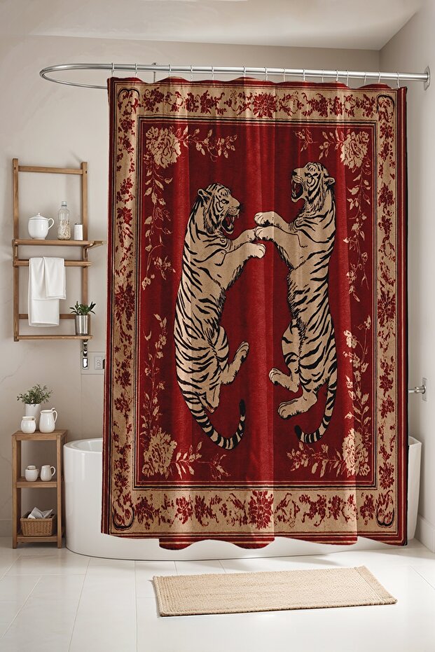 Red Tigers Patterned Bathroom Curtain, Shower Curtain, Bathtub Curtain 175X200Cm