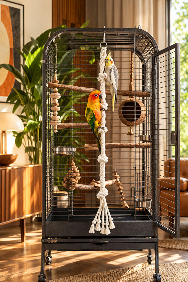 Parrot Climbing Rope 80 cm Diameter 20 mm 100% Natural Cage Toy | Stress Rope | Cotton Rope | Sultan, Konur, Monk, Lori