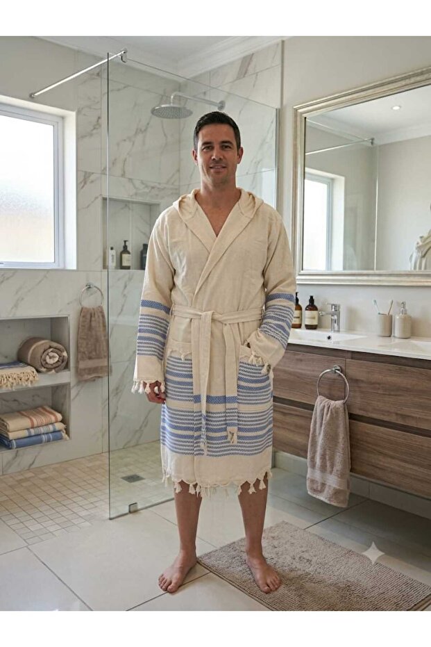 Men's Peshtemal Bathrobe, Moraca Peshtemal Bathrobe, Cotton Peshtemal Bathrobe