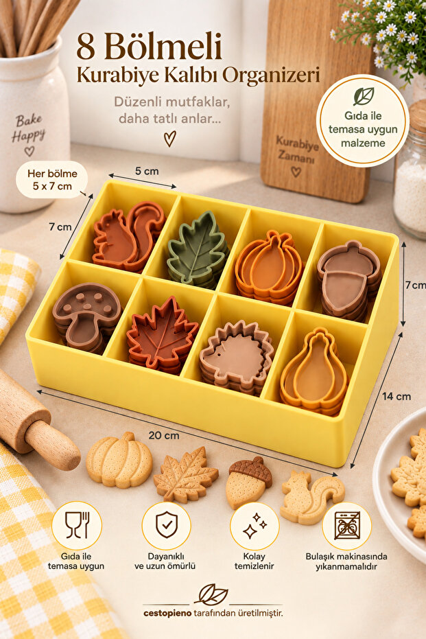 8-Compartment Cookie Mold Organizer – Food Contact Safe, Multi-Purpose Organizer - 20X14 cm - Must Be Washed by Hand.