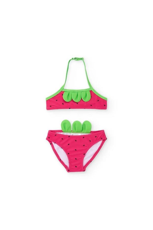 Girl's Embossed Small Leaf Pattern Bikini.