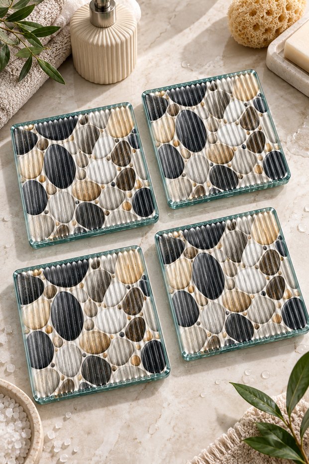 Glass Drain Cover | Ribbed Glass | Natura | 4-Piece Set | 15cm X 15cm