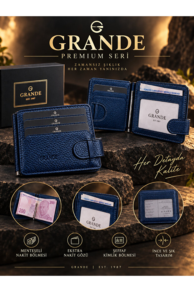 711 Genuine Leather Men's Magnetic Card Holder/Wallet with Hinged Money Compartment