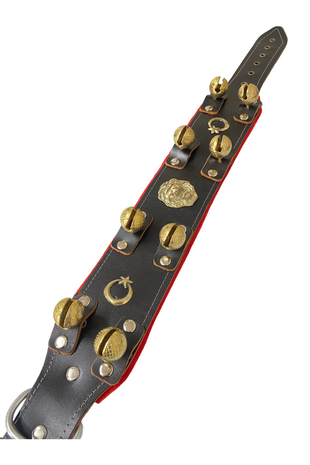 Kangal Dog Collar with 8 Bells, Wide Genuine Buffalo Leather