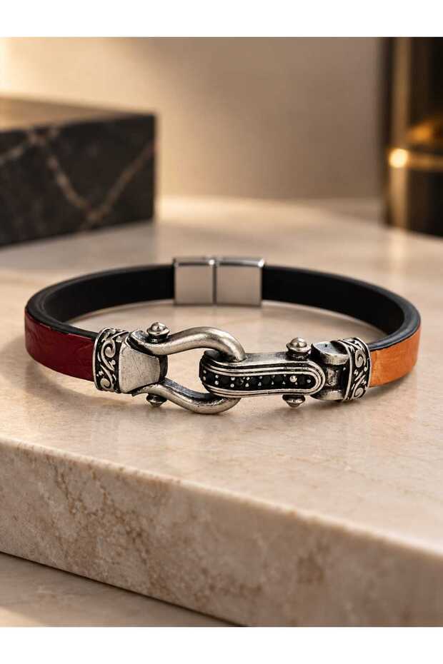Leather Fan Bracelet (Yellow Red)
